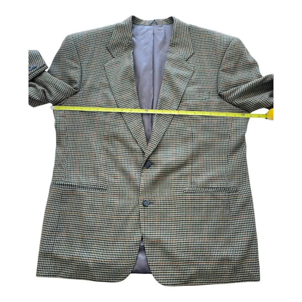 David G. Cotugno Mens 2 Button Silk Wool Blazer Jacket Beige Yellow Houndstooth